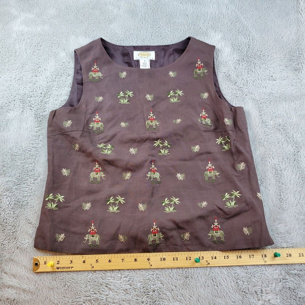 Talbots Brown Sleeveless Embroidered Elephant Tunic